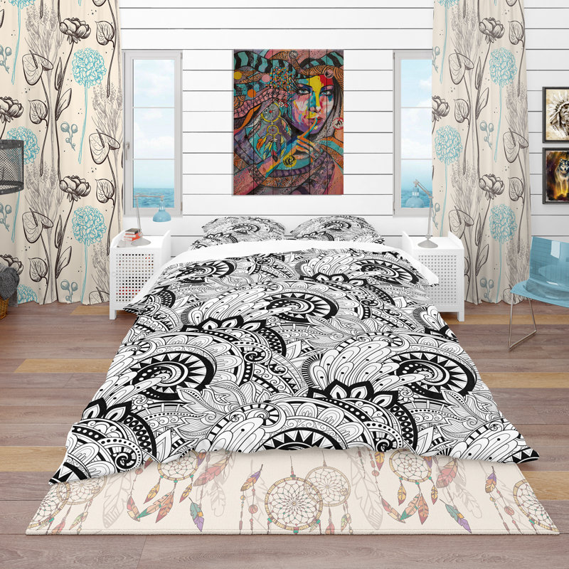 Ensemble de housse de couette bohème et éclectique, Housse simple + 1 taie décorative