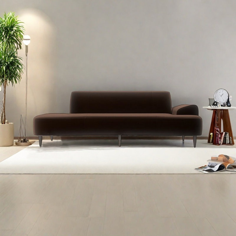 Luxurious minimalist sponge lounge chair, Right Hand Facing, Brown Velvet