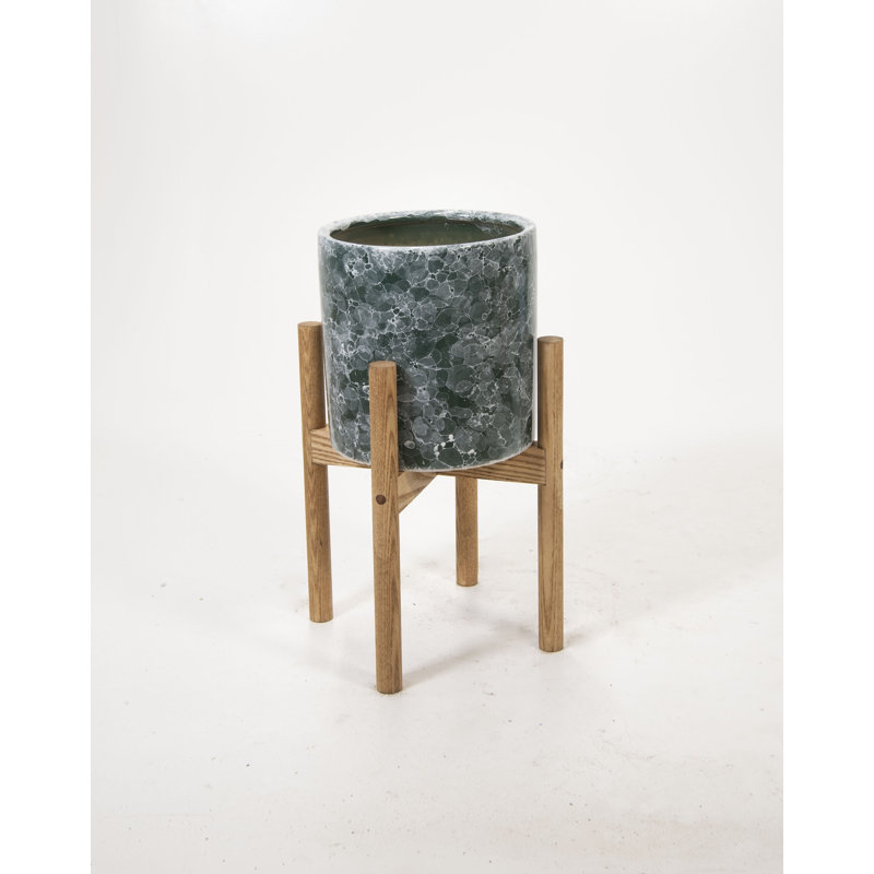 Pot à fleurs en céramique Levan, Marbre vert / noyer spécial