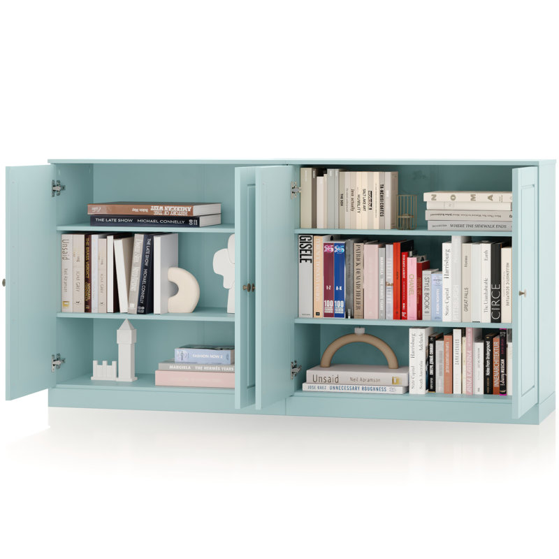 Buffet 100% bois massif 64 "avec portes solides, Bleu aqua