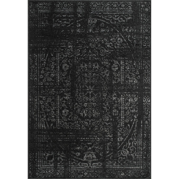 Adetoun Traditional Power Loom Performance Black/Gray Rug