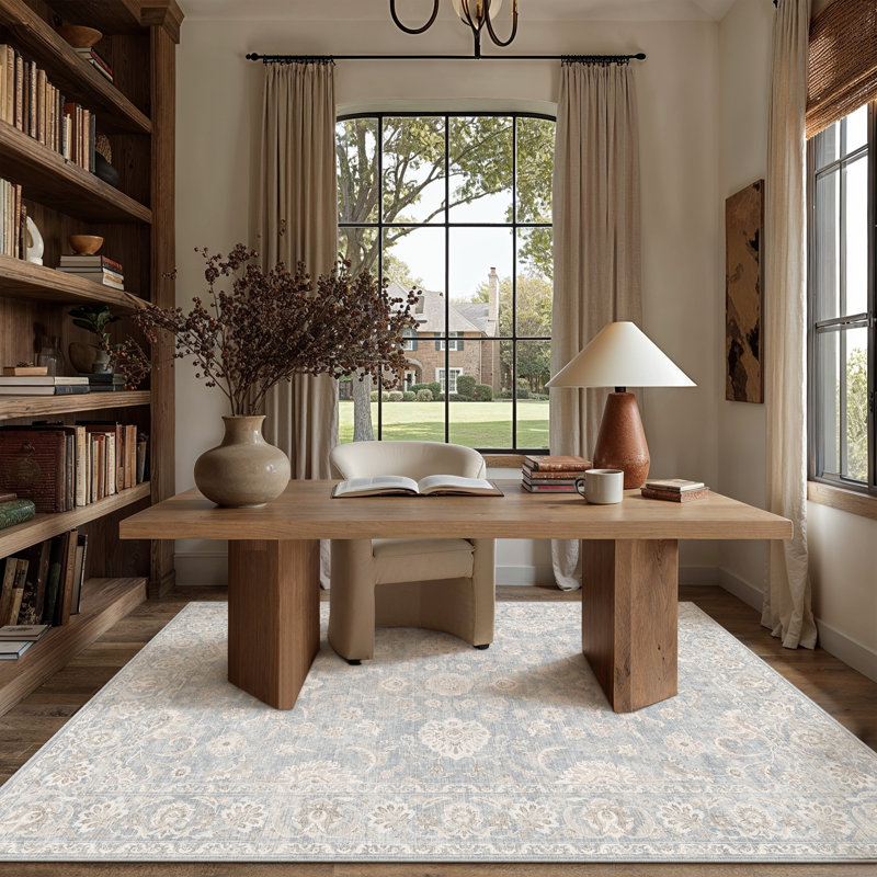 Aveline Classic Oriental Area Rug for Living Room, Rectangle 6' x 9', Light Blue