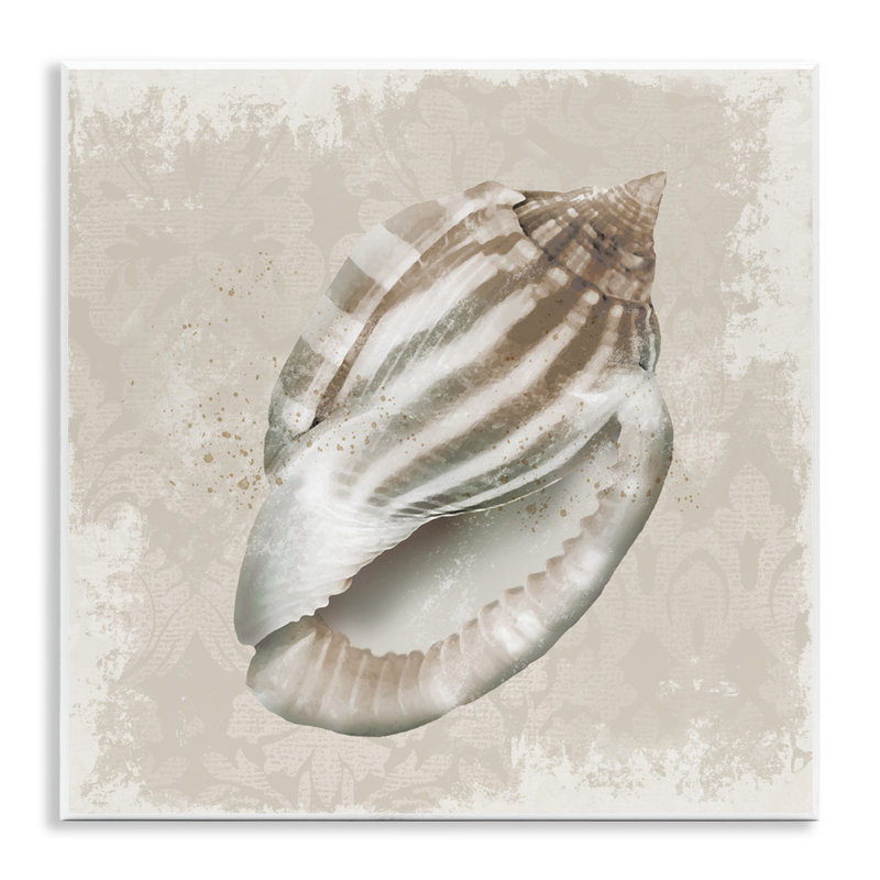 Conch Shell over Vintage Pattern Wall Plaque, design by Conrad Knutsen
