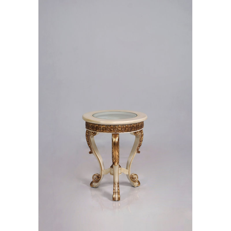 Paris Antique Beige and Gold Glass Top End Table