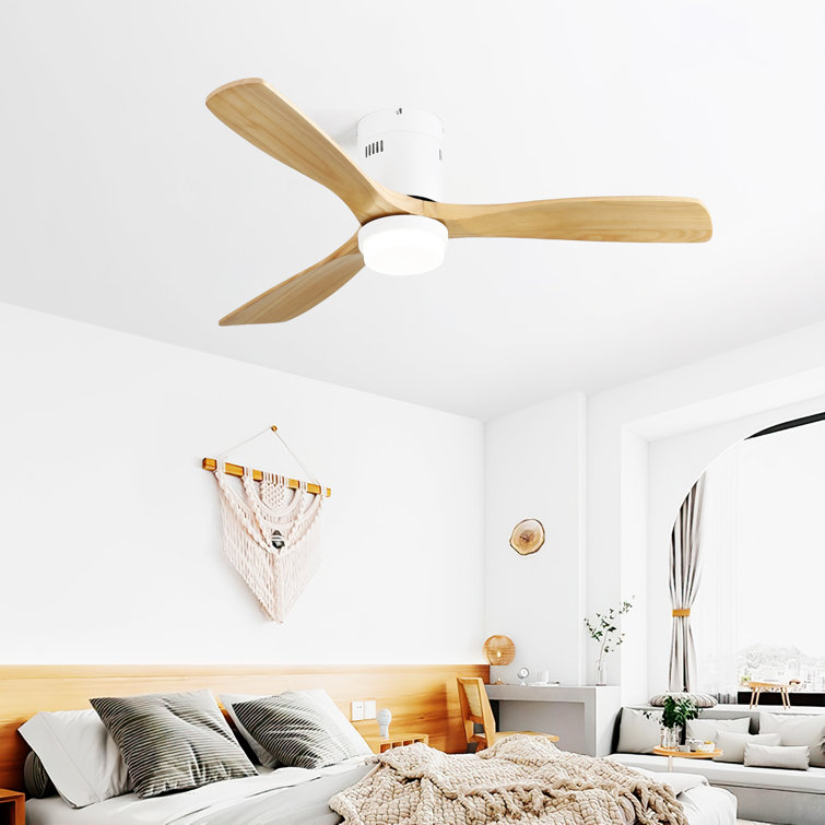 52 Inch Decorative Ceiling Fan With 6 Speed Remote White 3 Solid Wood Blades Reversible DC Motor For Living Room