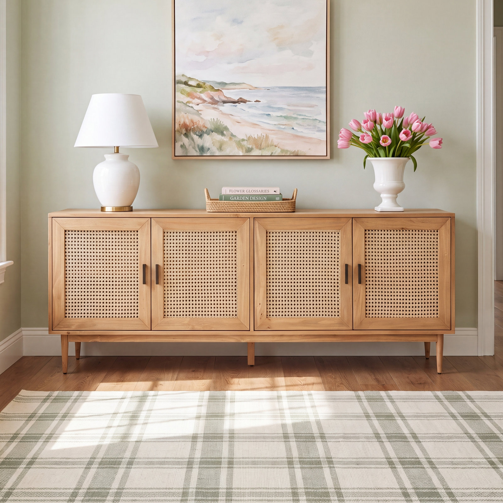 Genie Solid Wood 4-Door Sideboard, Natural Brown