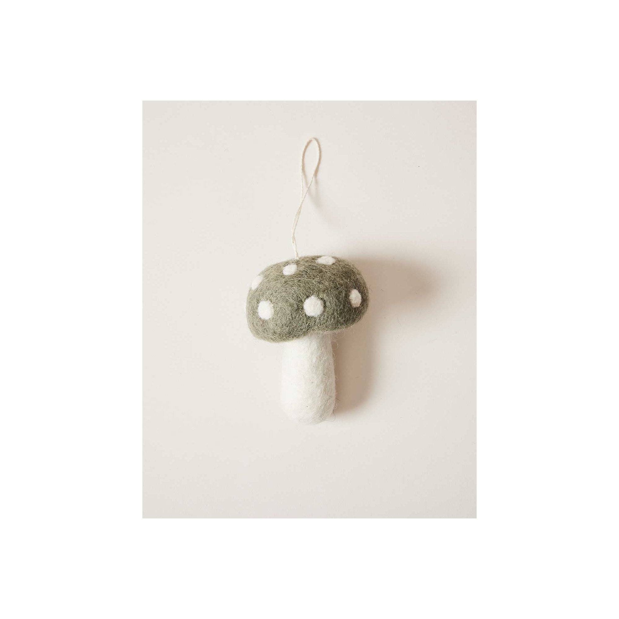 Felted Mushroom Ornament, Moss, 3.5" H x 2.5" W x 2.5" D