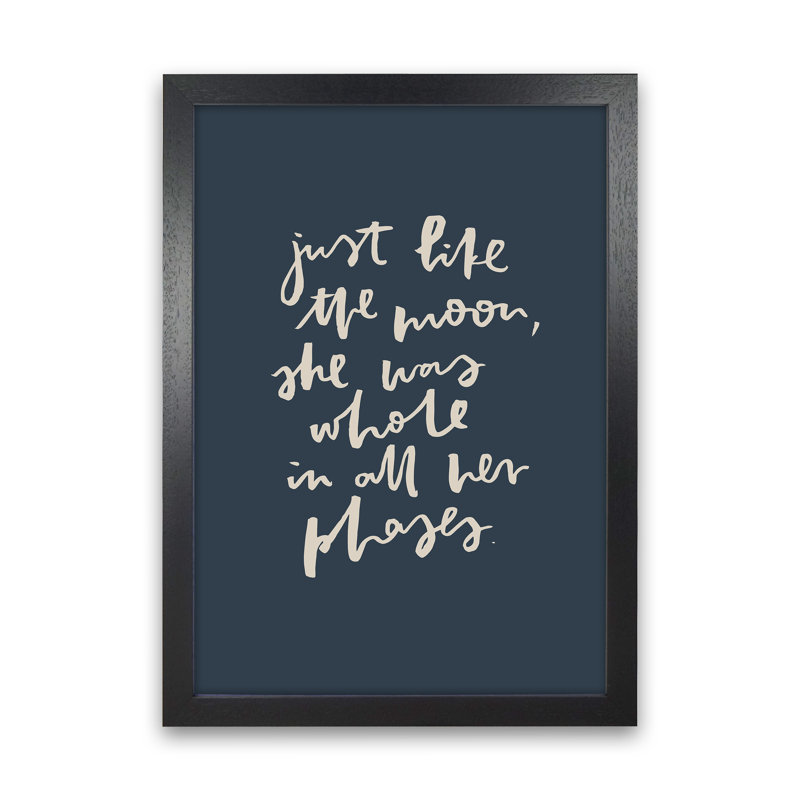 Just Like The Moon Lettering Navy by Planeta444 - Print, 46cm H x 34cm W x 3cm D, Black Framed