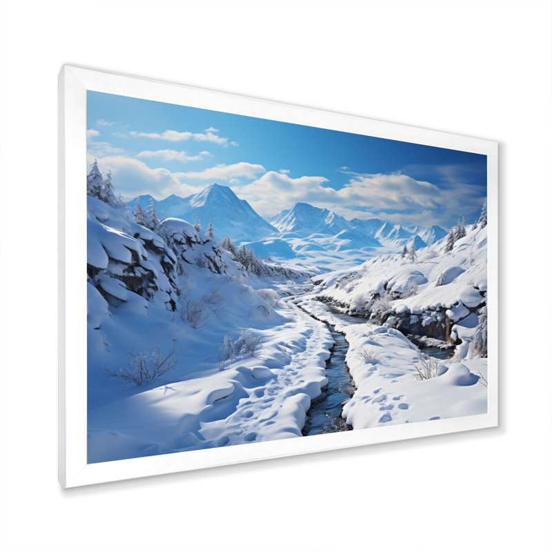 Winter Mountain Charm, reproduction d'art sur toile, Cadre simple blanc, H 12 po x l 20 po x P 1 po