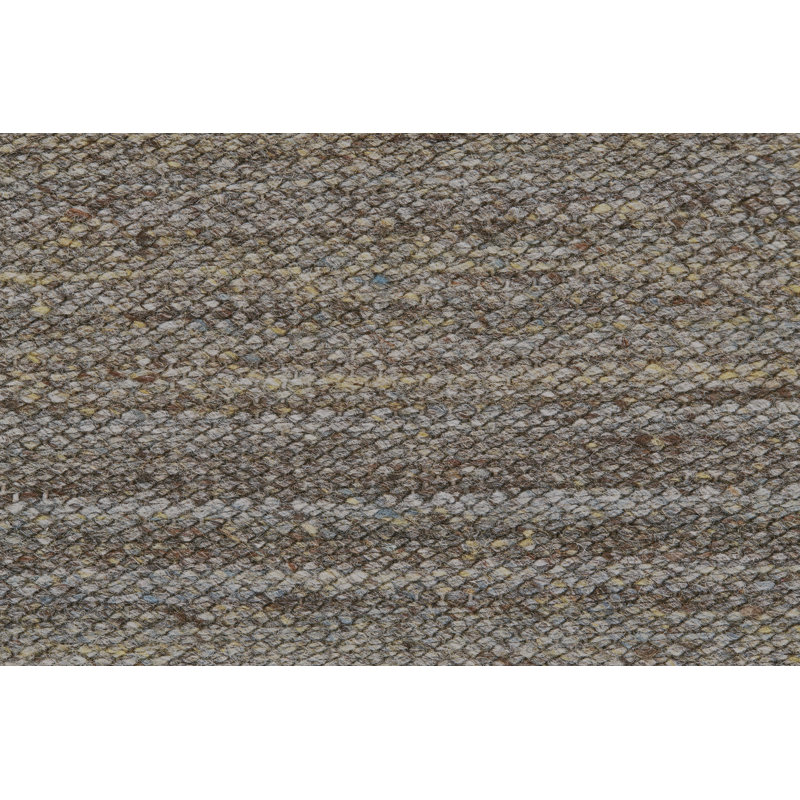 Tapis olive / brun en laine tissé à plat à la main Bossic, Rectangle 9 pi x 12 pi