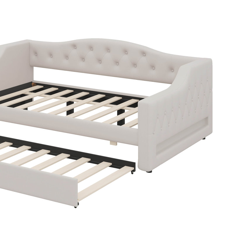 Full XL Daybed With Built-In LED Lighting And Trundle, Beige