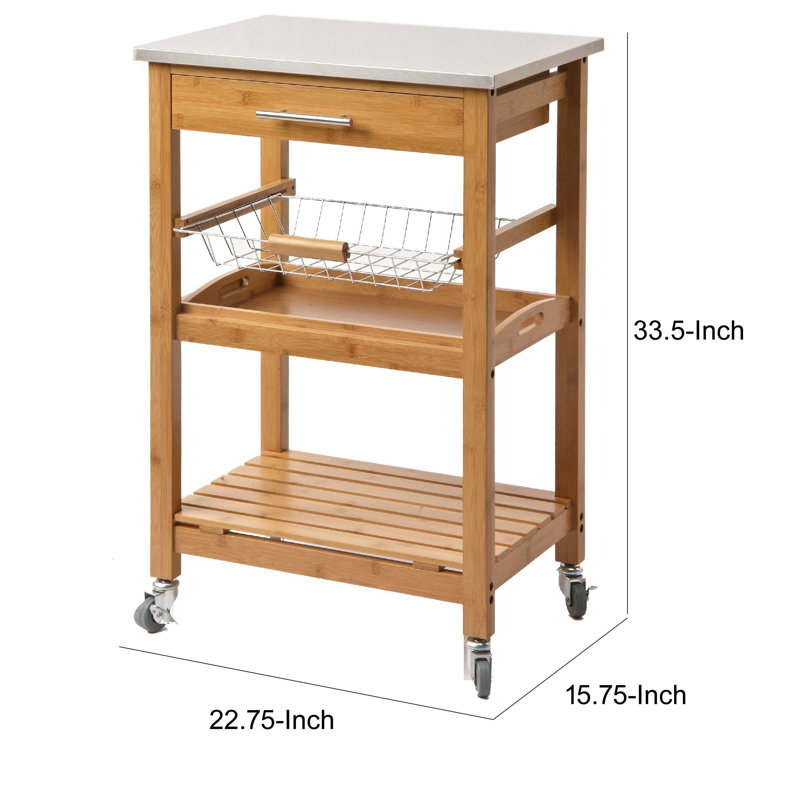 Chariot de cuisine de 22,75 po de largeur avec plateau en acier inoxydable
