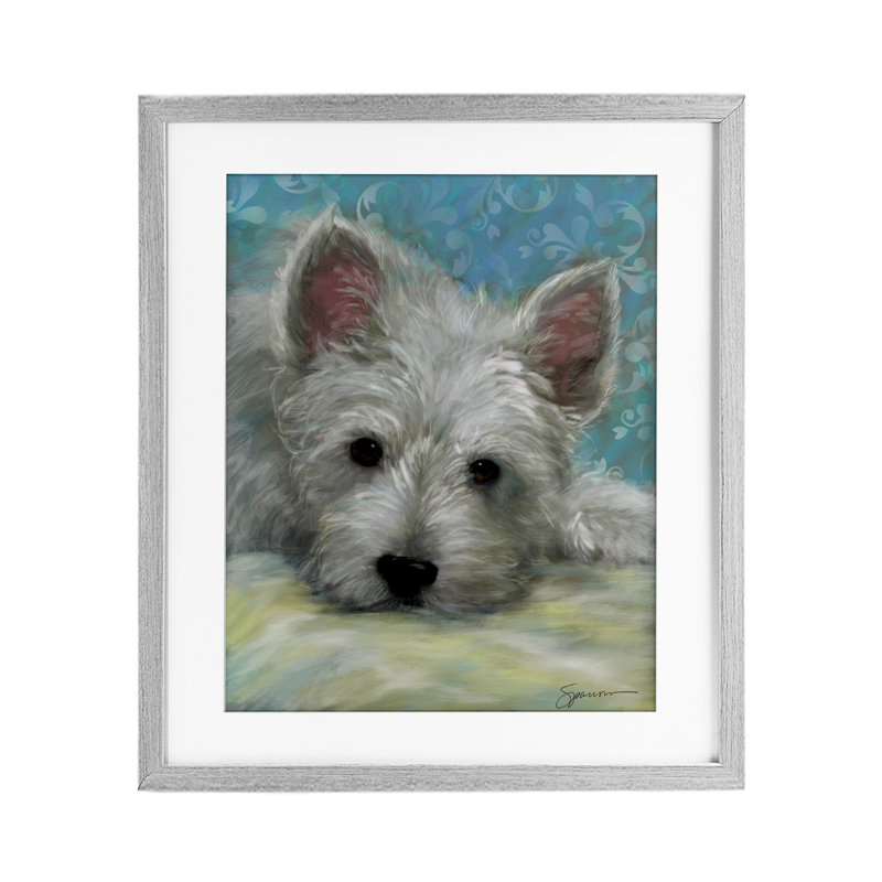 «Lazy Day White Terrier», reproduction sous verre encadrée, conception de Mary Sparrow, H 16 po x l 13 po