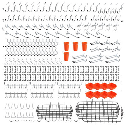 Ensemble d'accessoires de rangement pour panneau perforé 264 PCS, assortiment de crochets avec paniers, tasses, paniers