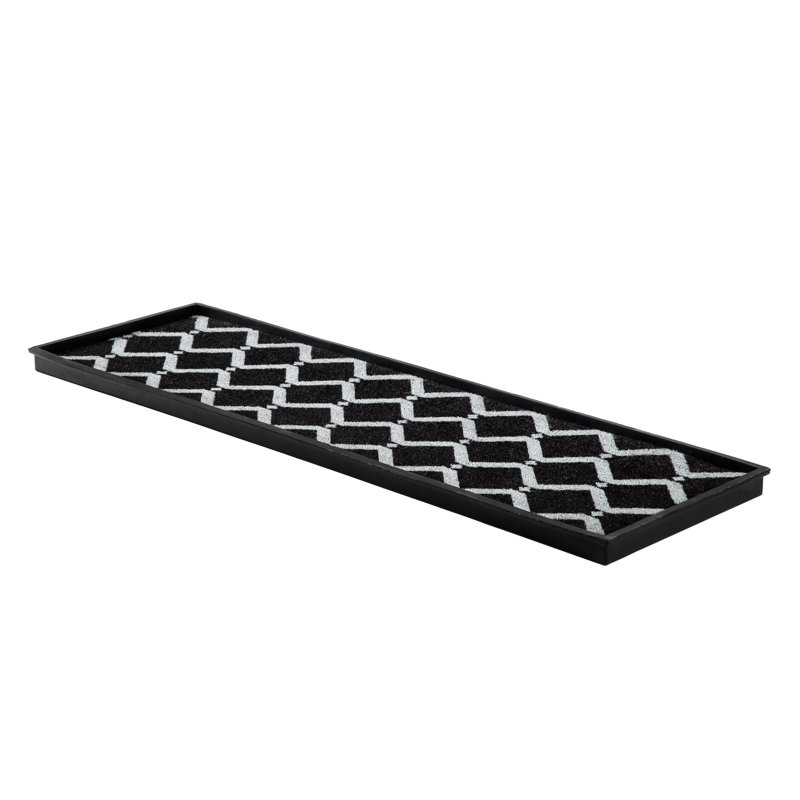 Eco-Friendly 14" x 46" Black and Ivory Diamond Heavy-Duty Rubber Boot Tray with Raised Edge for Muddy Shoes, Garden Tools & Pet Supplies — Indoor/Outdoor