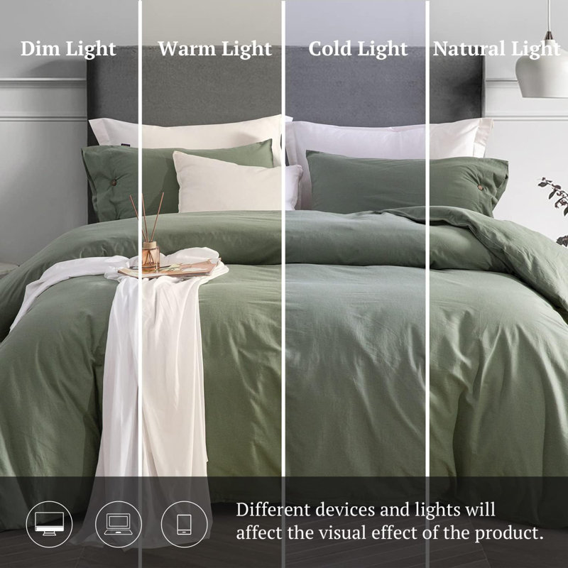 Sateen Duvet Cover, Green, Queen Duvet Cover + 2 Standard Shams