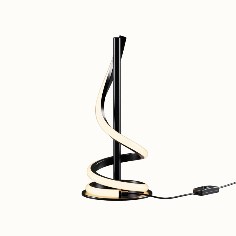 Sculptural Curve 12W LED Table Lamp 16" - 3000K Warm White - Touch Dimming in Matte Black