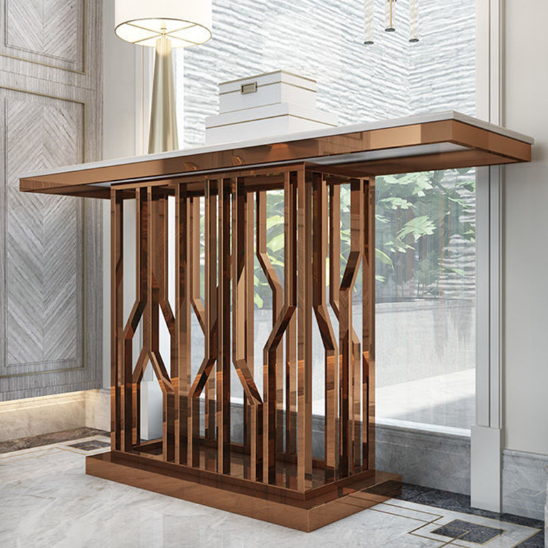 Console légère, luxueuse et moderne, H 33,5 po x l 59 po x P 13,8 po, Rose Gold