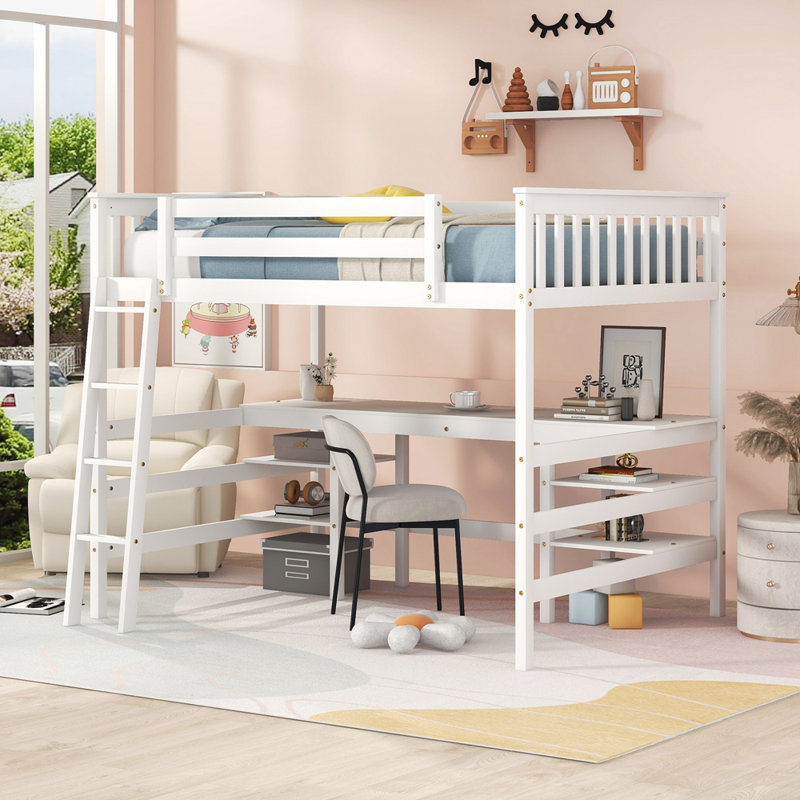 Lit mezzanine double en bois massif Gores par Harriet Bee, Blanc