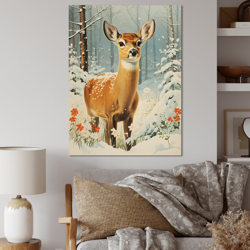 «Brown Deer Winter Adventure II - Deer Animal», art mural, Toile tendue, 20" H x 12" W