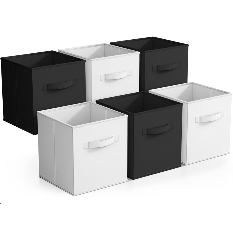 Sorbus Foldable Storage Cubes - 6 Pack, 11 Inch, Black and White, Fabric, Foldable, Storage and Organization, Versatile Use, Collapsible Storage, Lightweight and Durable, Black/White