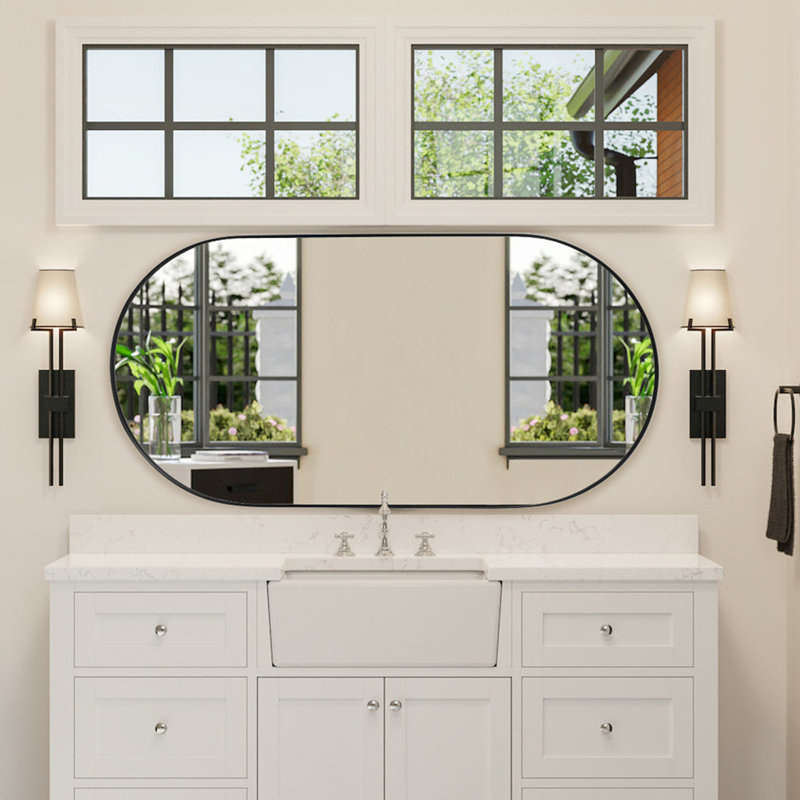 Cristos Oval Stainless Steel Wall Mirror, 40" H x 20" W, Matte Black