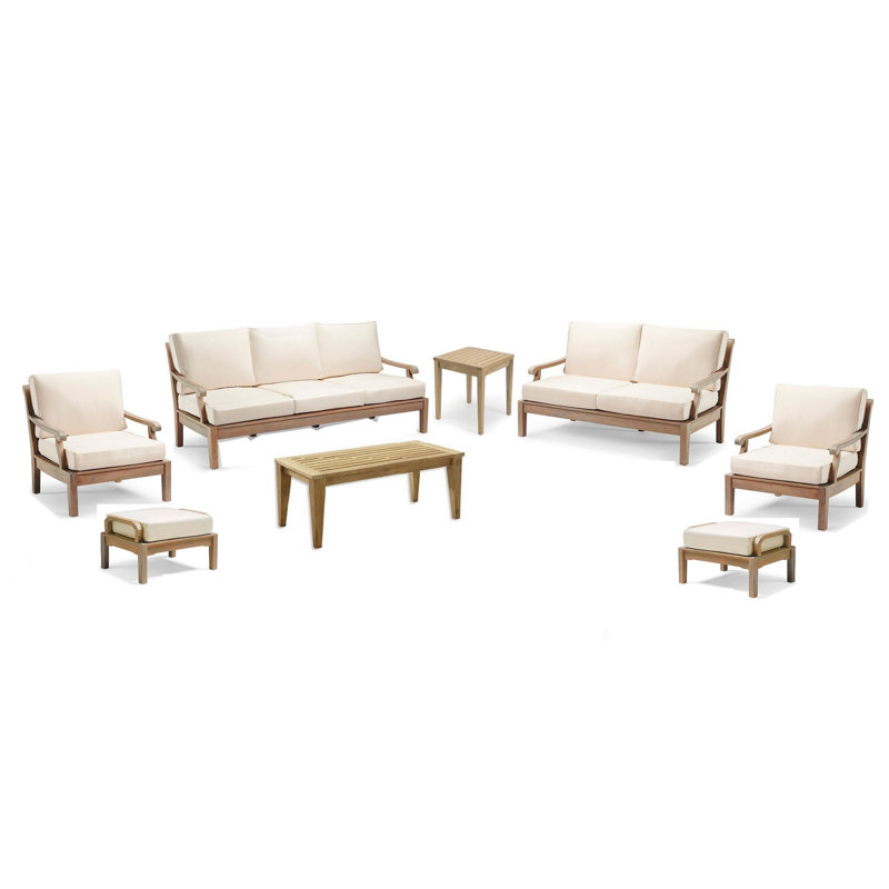 Sack Outdoor Teak Conversation Set, 8 Pcs: 2 End Tables, 2 Ottomans