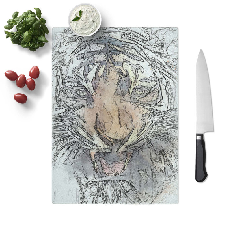 Tempered Glass Prowling Tiger Chopping Board, 28.5 cm W x 39 cm L