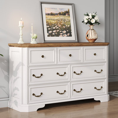 Coghiel 7 Drawer 54" W Farmhouse Wooden Double Dresser, White