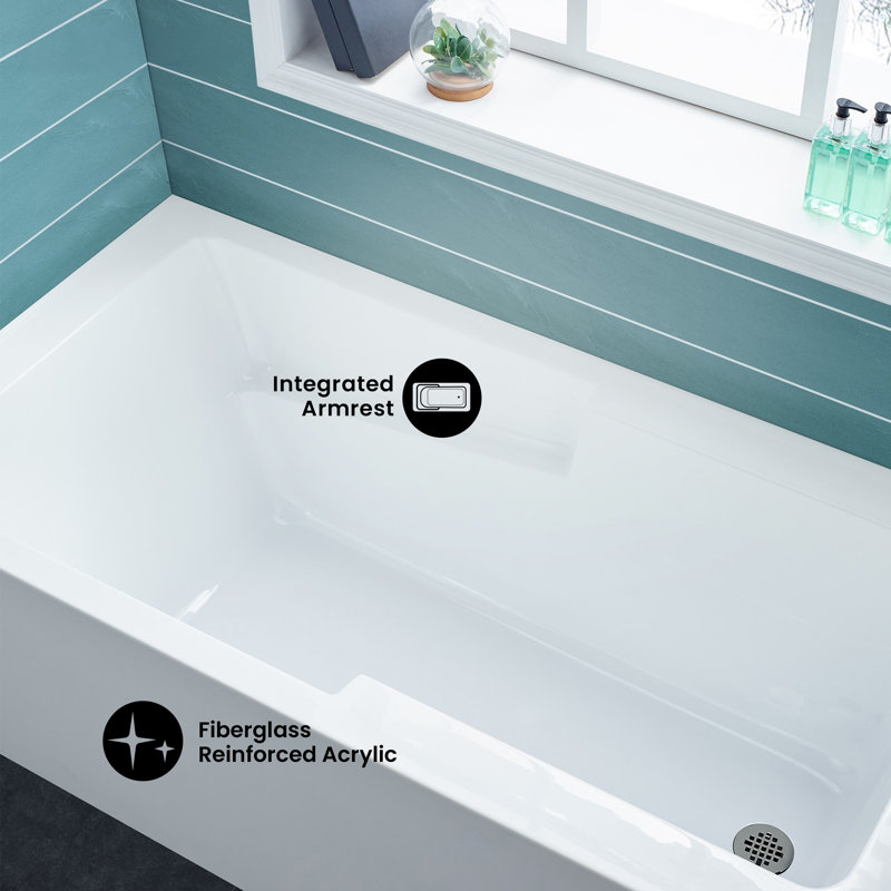 Baignoire en alcôve avec tablier 60 "x 30" Voltaire, Blanc lustré, Right With Armrest