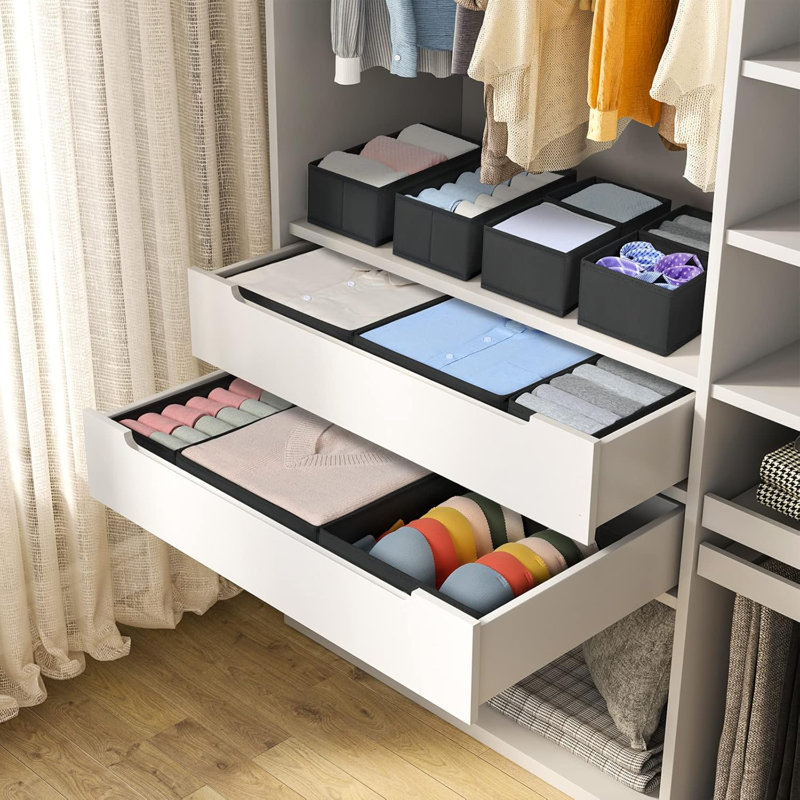 Foldable Drawer Organizers - 12 Piece Set For Clothes, Underwear, Socks, Nursery Items, Black