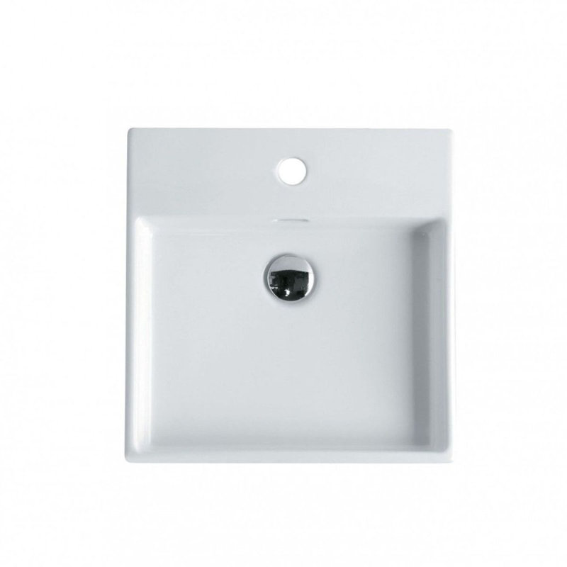 Lavabo de salle de bain carré à double fixation avec trop-plein Illimité, Trou simple, Blanc lustré