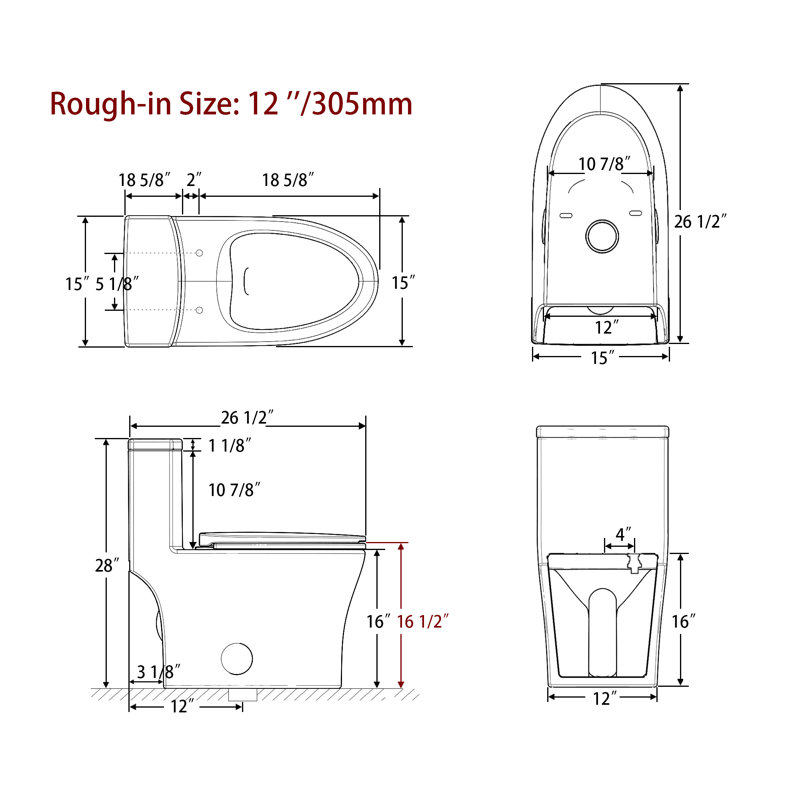 KK KE KING Elongated One Piece Toilet, 1.28 GPF Powerful Flush Modern Toilet, Compact Toilet for Most Bathroom (Side Flush Lever) 12'' Rough-In