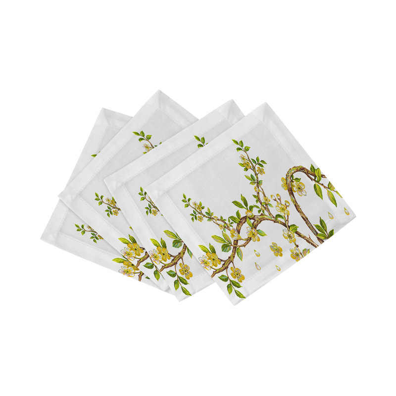 Cherry Blossom Cotton Sateen Cocktail Napkins, Yellow