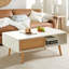 41.34" W Modern Rattan Style Coffee Table, With Storage Solid Wood Legs And Sliding Door White Colour Sofa Table-1178543535