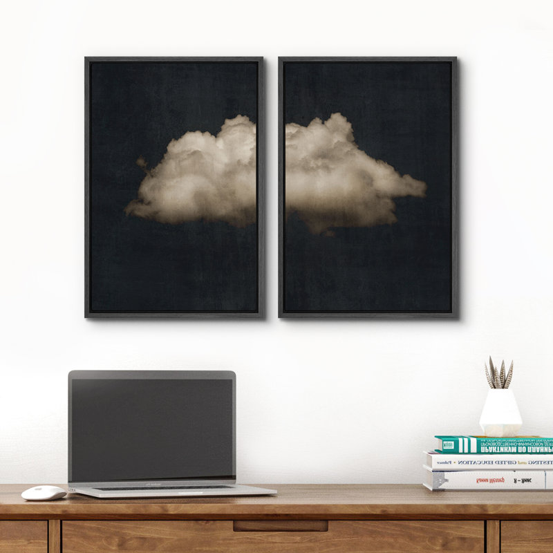 "Moody" noir pastel abstrait nuage minimaliste moderne, art mural 2 pièces, Noir, H 24 po x l 16 po