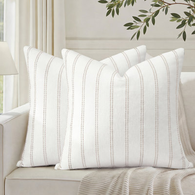 HOMEIDEAS Chenille Decorative Throw Pillow Covers, Striped Jacquard Farmhouse Cushion Covers for Couch Sofa Bed Euro Sham