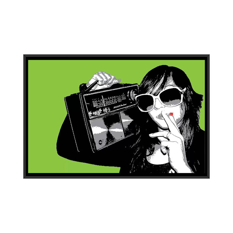 « boombox paritaire green », reproduction d’impression sur toile, H 18 po x l 26 po x P 1,5 po, Toile avec cadre noir