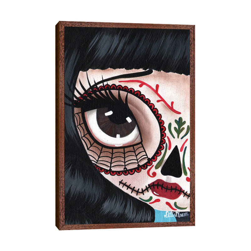 Day Of The Dead No.11 by Dottie Gleason - Painting on Canvas, Classic Brown Wood Framed, 66.04cm H x 45.72cm W x 3.81cm D