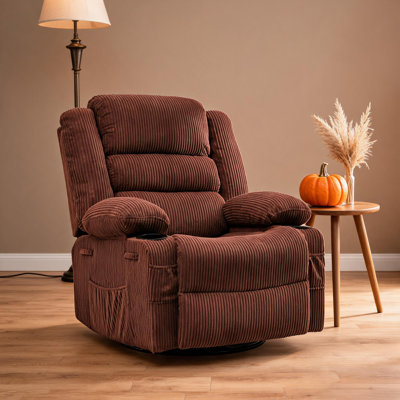 Rocking Recliner Chair for Adults, 360° Swivel Rocker Recliner Chair with Cup Holder & Deep Upholstered Seat, 30 Deg Rocking, Manual Recline, Side Pocket, Metal Frame, For Nursery Living Room Bedroom