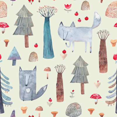 Forest With Wolves Wallpaper K1006