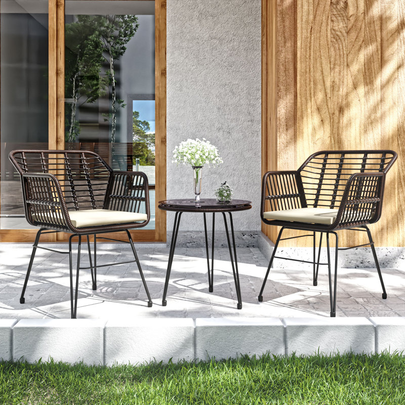 3 Piece Wicker/rattan Seating Group With Cushions, Beige