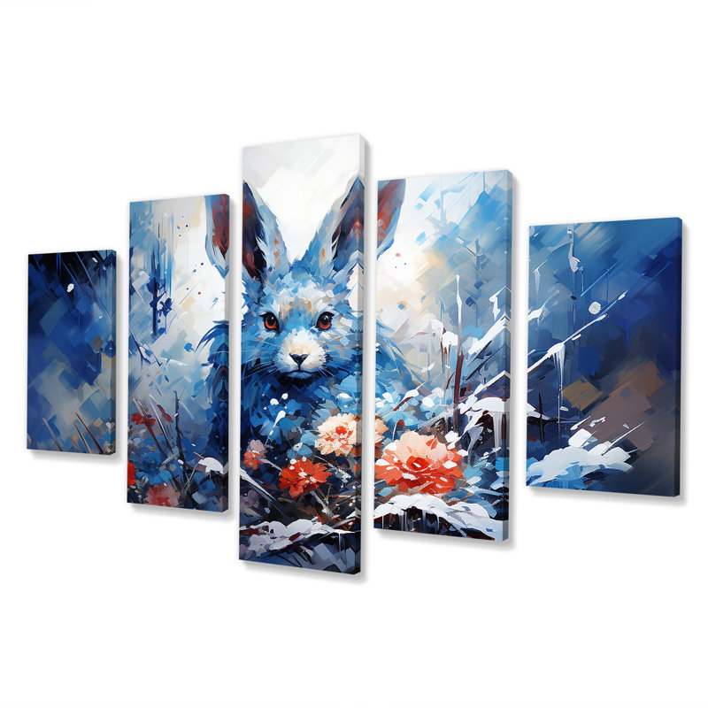 «Blue Rabbit Winter Solitude - Rabbit Multipanel», art mural pour le salon