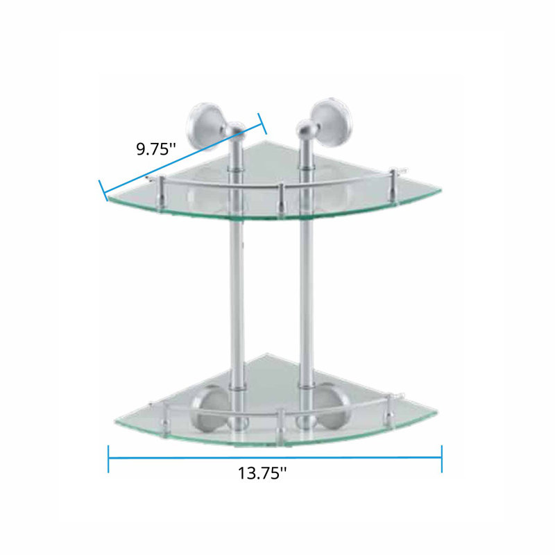 Brushed Stainless Steel Dual Tier Corner Glass Shelf