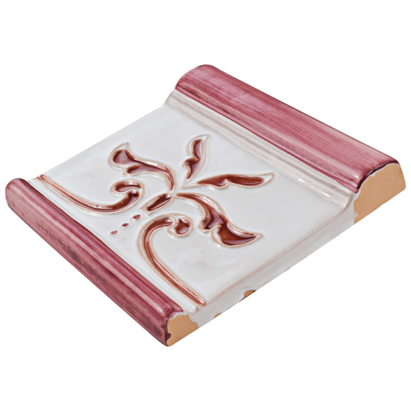 Carreau de céramique à bullnose Novecento Friso Evoli 5 po x 5 po, Blanc /Rouge