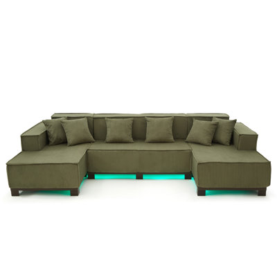 Modern U-Shaped Sectional Sofa 130" Sectional Sofa Upholstered Sofa With RGB LED Light Strip And 6 Pillows For Living Room
