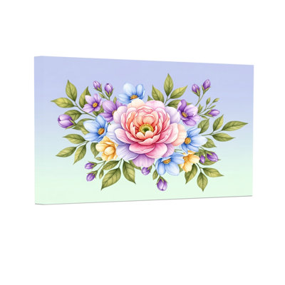 Plants &Flowers Floral Bouquet With Pink Rose And Blue Flowers