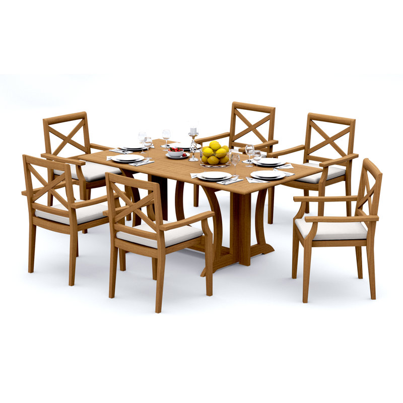 Ensemble de salle à manger 5 pièces en bois de teck de qualité A: console rectangulaire pliante Warwick et 4 chaises empilables Damarrea # 11GR1504