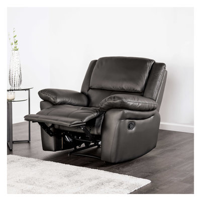Fauteuil inclinable manuel noir transitionnel avec accoudoirs coussinés et garniture en welt - Meubles de salon
