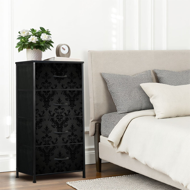 4 Drawer Dresser for Bedroom, Narrow Chest of Drawers, Wooden Top and Study Iron Frame 18"x37.5"-(WxH)